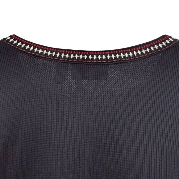 Denim & Co. Embroidered Waffle Knit Top Medium Black Long Sleeve Tee Womens Boho - Picture 7 of 9